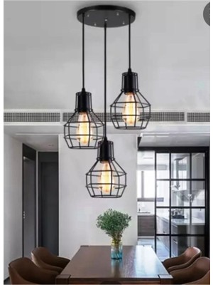 Şık Siyah Üçlü Kafes Sarkıt Avize, 30CM Taban Çapı