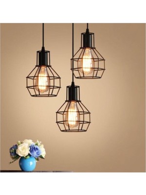 Şık Üçlü Sarkıt Avize, Kafes Tasarımı, Rustik ve Beyaz Renkli 100 cm Uzunluk