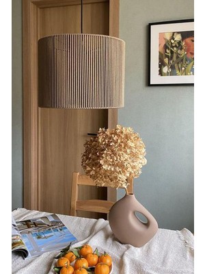 Bej Rattan Bambu Hasır Makrome Sarkıt Avize 35 Cm, Şık ve Doğal Aydınlatma Seçeneği