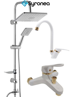 Mix Beyaz Altın Banyo Duş Lavabo Seti 3 Parça Banyo Yenileme Seti Batarya Musluk