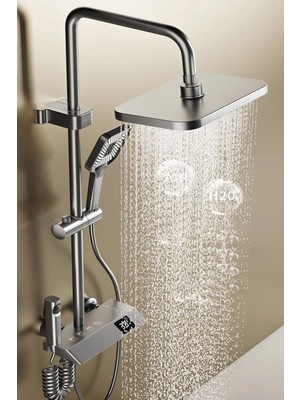 Aquashower LED Göstergeli Gri Piyano Banyo Batarya Robot Tepe Yağmurlama Duş Seti Garantili