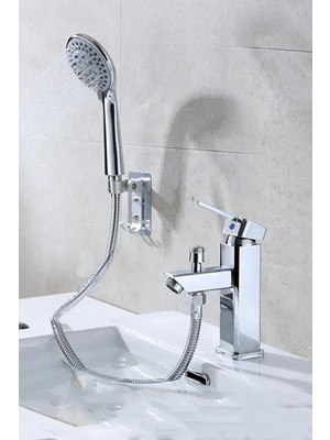 Kare Ağır Gövde Duş Set Banyo Lavabo Bataryası Duş Çıkışlı Aç Kapa Kollu Lavabo Musluk Seti Abdest