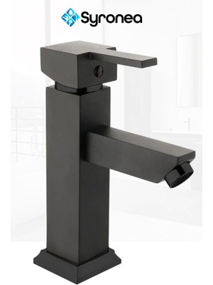 Mat Siyah Kare Ağır Gövde Sabit Lavabo Bataryası Aç Kapa Yerli Üretim Musluk