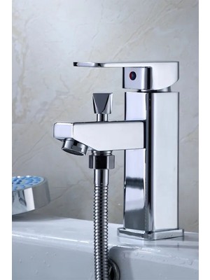 Kare Ağır Gövde Duş Çıkışlı Banyo Lavabo Bataryası Aç Kapa Kollu Lavabo Musluk