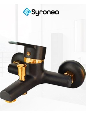 Siyah Altın Ağır Gövde Banyo Duş Bataryası Lüx Banyo Lavabo Musluk