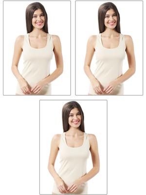 3'lü Paket Kadın Pamuklu Ribana Esnek Rahat Biyeli Kalın Askılı Örme Atlet