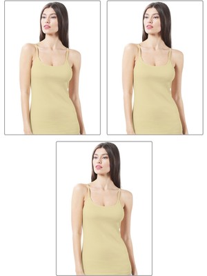 3'lü Paket Kadın Pamuklu Ribana Esnek Rahat Ip Askılı Örme Atlet