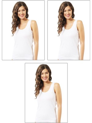 3'lü Paket Kadın Pamuklu Ribana Esnek Rahat Biyeli Kalın Askılı Örme Atlet