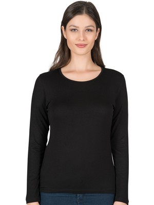 7124 Kadın Premium Yumuşak Rahat Kumaş Viskon Bisiklet Yaka Uzun Kollu Örme Bluz