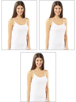 3'lü Paket Kadın Pamuklu Ribana Esnek Rahat Ip Askılı Örme Atlet