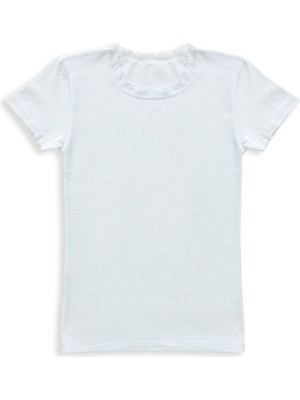 3'lü Paket Kız Çocuk Pamuklu Süprem Yakası Dantel Detaylı Esnek Rahat Kısa Kollu Atlet Fanila Tişört