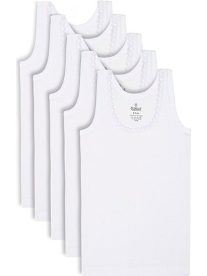 6'lı Paket Kız Çocuk %100 Pamuklu Ribana Esnek Rahat Yakası Çiçek Desenli Kalın Askılı Atlet