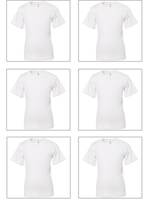 6'li Paket Erkek Çocuk %100 Pamuklu Ribana Esnek Rahat Yarım Kol Kapalı Yaka Fanila T-Shirt
