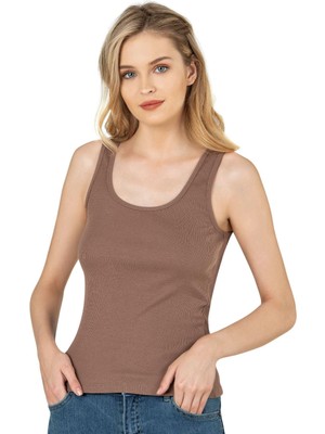 Kadın Pamuklu Fitilli Örme Kalın Askılı Atlet