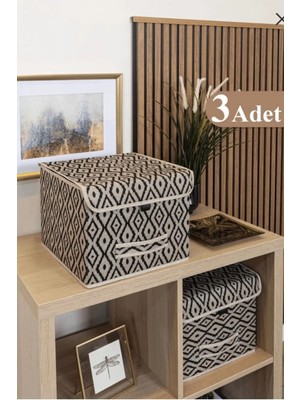 3 Adet Bohe Kapaklı Çok Amaçlı Şık Mini Kutular, Kahverengi, Raf Düzenleyici