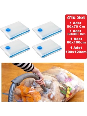 Şeffaf Vakumlu Hurç ve Organizer Seti, 4'lü, Elbise ve Valiz Için, Hızlı ve Pratik Kullanım