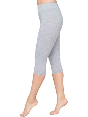 Rahat Kalıp Yüksek Bel Ağlı Kapri Gri Penye Tayt