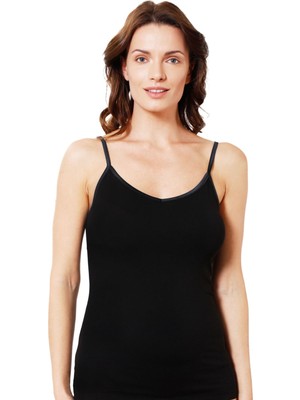 Kadın Pamuklu Modal Esnek Rahat Saten Biyeli Ince Askılı Atlet