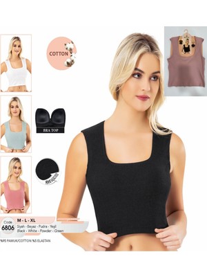 Iç Giyim Pamuklu Kaşkorse Kumaş Kolsuz Kendinden Sütyenli U Yaka Crop Atlet