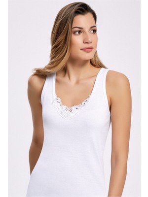 %100 Pamuk Güpürlü Geniş Askılı Atlet