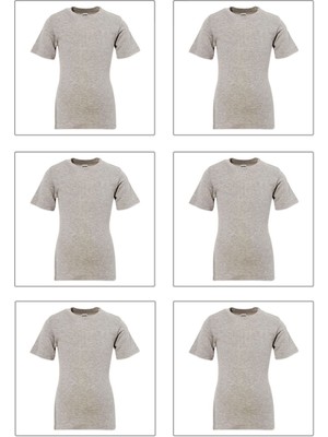 6'li Paket Erkek Çocuk %100 Pamuklu Ribana Esnek Rahat Yarım Kol Kapalı Yaka Fanila T-Shirt