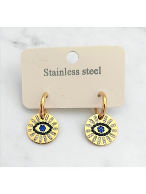 Kadın Zirkon Taşlı Göz Detaylı Çelik Küpe