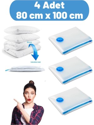Beyaz Vakumlu Hurç 80X100, 4'lü Set, Gardırop ve Valiz Düzenleyici