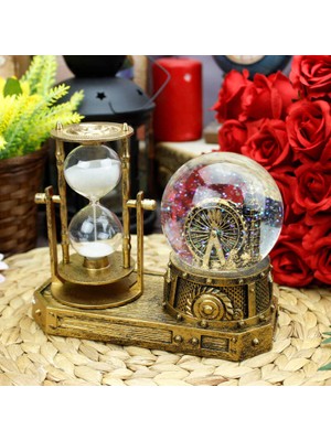 Kişiye Özel Nostaljik Işıklı Kum Saatli London Eye & Big Ben Tower Kar Küresi