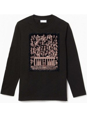 Uzun Kollu Kolaj 10 Kasım Atatürk ve Imzası Baskılı Pamuklu Çocuk Tişört