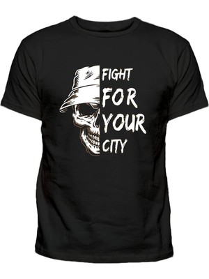 Fight For Your City Baskılı Siyah Erkek Pamuklu Tişört
