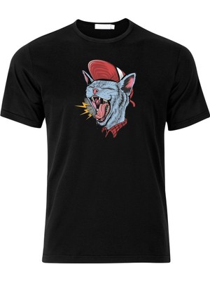 Kedi Baskılı Siyah Erkek T-Shirt