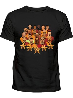 Illustrasyon 5 Yıldız Çizim Baskılı Sarı Kırmızı Şampiyon Ekip Pamuklu Efendioğlu Design T-Shirt