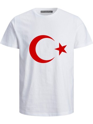 Uzun Kollu Ay-Yıldız Bayrak Baskılı 29 EKİM Baskılı Pamuklu BEYAZ Çocuk Tişört