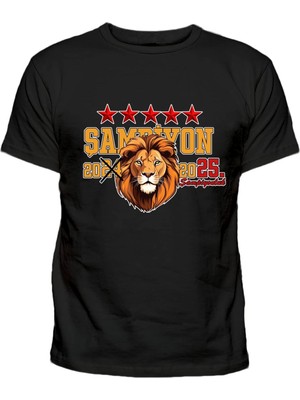 24 Bitti 25. Şampiyonluk 5 Yıldız Aslan Baskılı Pamuklu Çocuk Tişört