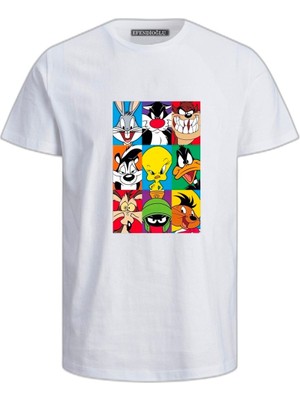 Çizgi Film Karakterleri Baskılı Erkek T-Shirt