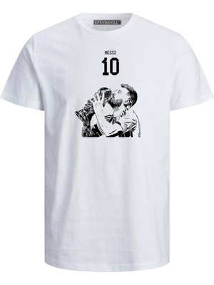 Messi Dünya Kupası Öpme 2022 Beyaz Tshirt