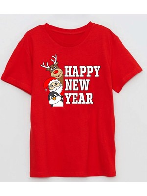 Happy New Year Baskılı Yeni Yıl Çocuk Pamuklu Tişört