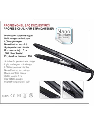 Profesyonel Saç Düzleştirici Nano Titanyum Siyah Plaka Dijital Ekranlı 0060