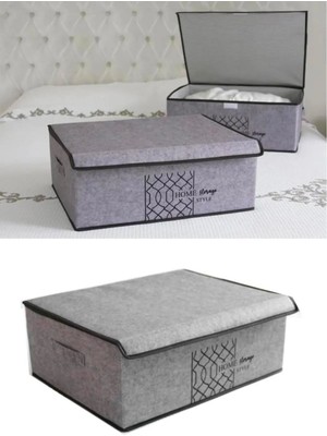 Gri Keçe Kapaklı Çok Amaçlı Düzenleyici Kutu 50X40X19 cm