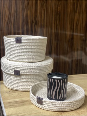 Krem Hasır Sepet Takımı - 2'li Düzenleyici Set - Organizer, Şık ve Çok Amaçlı Kullanım