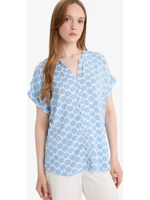 DeFacto Regular Fit Apaş Yaka Desenli Kısa Kollu Gömlek I6173AZ25SM