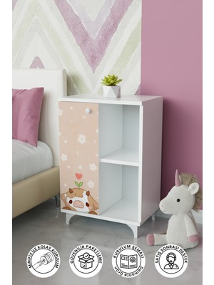 Hediyeler Kapında 2 Raflı Tek Kapak Curious Cow  Çocuk Odası Çok Amaçlı Dolabı