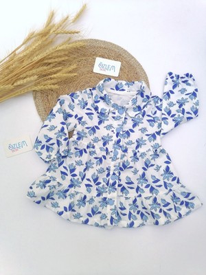 Eteği Fırfır Mavi Çiçekli Elbise 1 Yaş