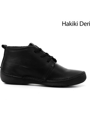 Gönderi® Kadın Siyah Bağcıklı Hakiki Deri Comfort Bot