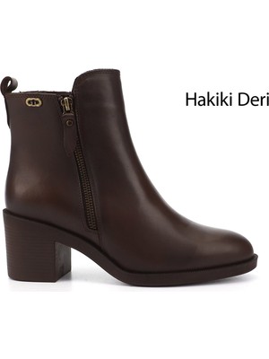 Gönderi(r) Kadın Kahverengi  Fermuarlı Kalın Topuklu Hakiki Deri Bot
