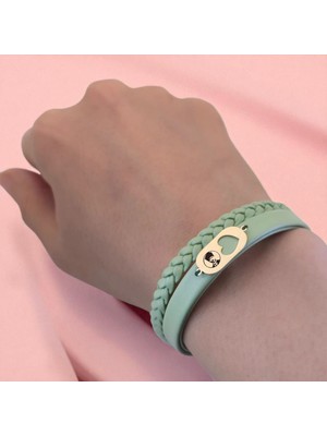 14 Ayar Altın Plakalı Atatürk Temalı Kalp Motifli Zeytin Yeşili Derili Hediye BILEKLIK-556SEMBOL