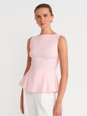 50281 Peplum Top-Toz Pembe