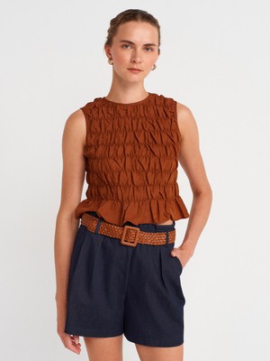 50845 Kolsuz Crop Bluz-Kahve