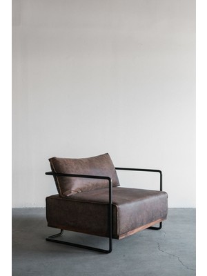 Hitit Dekorasyon Fox Siyah Metal Kahverengi Tekli Koltuk