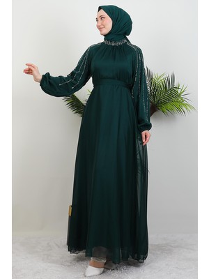 Helen Taşlı Janjan Elbise Zümrüt